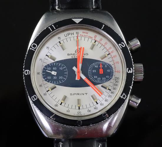 A gentlemans late 1960s/early 1970s stainless steel Breitling Sprint chronograph wrist watch,